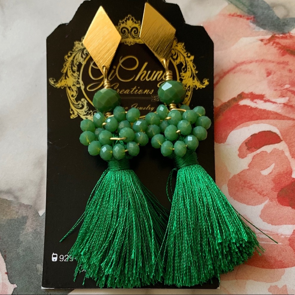 Green tassels earrings